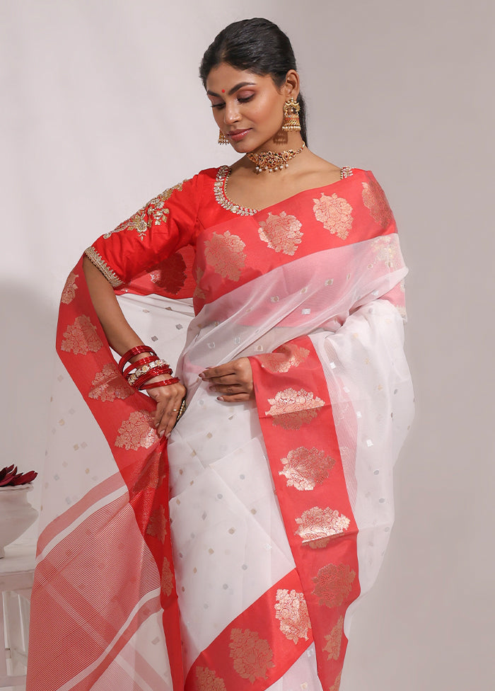 White Organza Saree With Blouse Piece