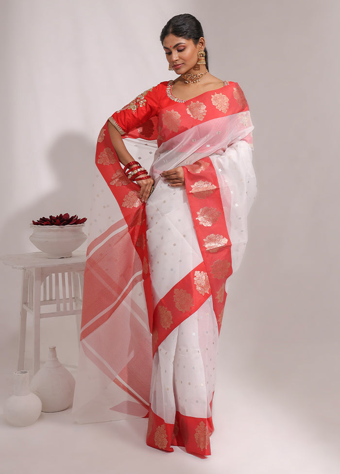 White Organza Saree With Blouse Piece