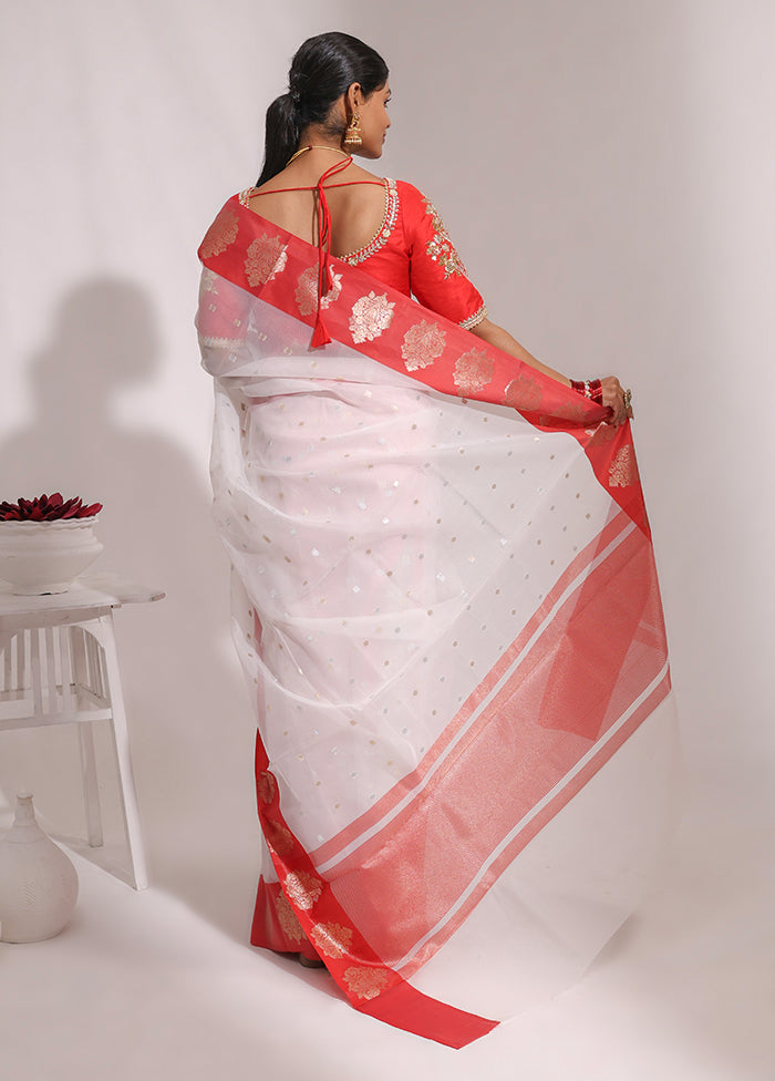 White Organza Saree With Blouse Piece