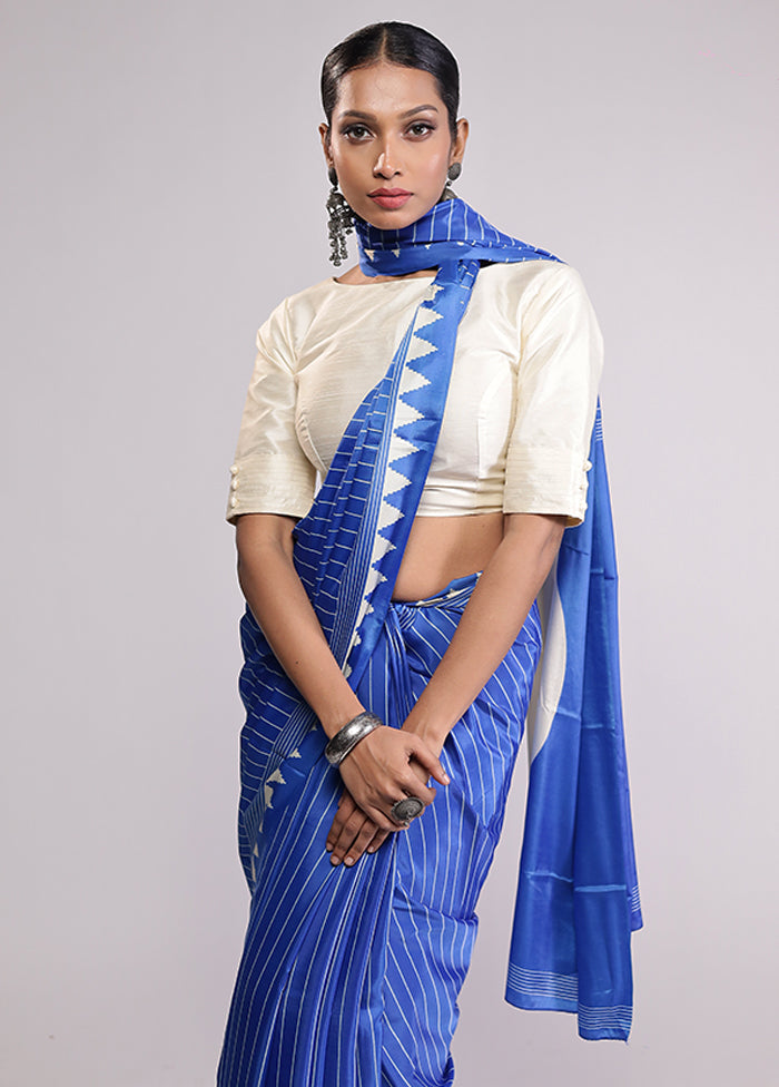 Blue Dupion Silk Saree With Blouse Piece