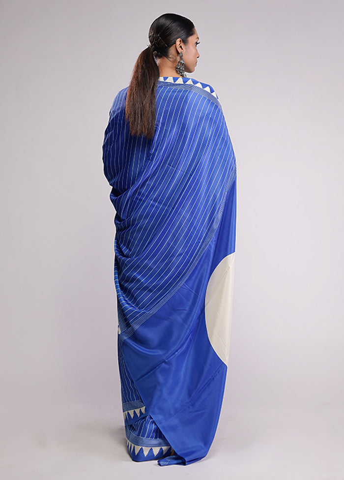 Blue Dupion Silk Saree With Blouse Piece