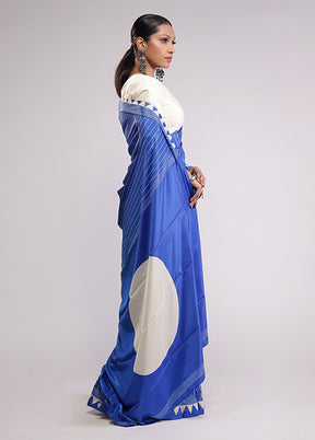 Blue Dupion Silk Saree With Blouse Piece