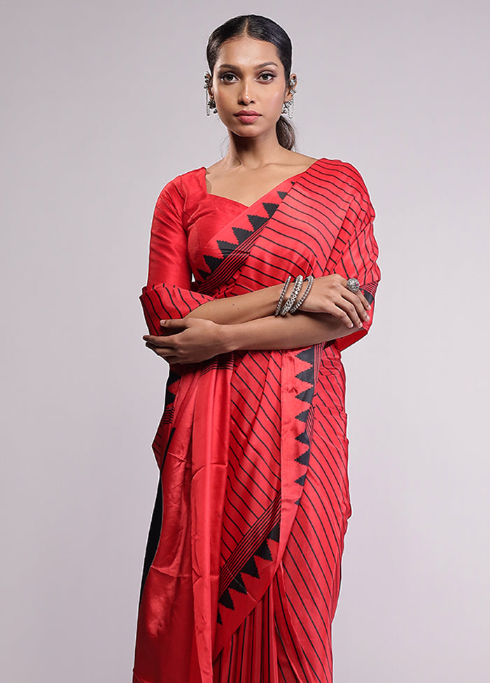 Red Dupion Silk Saree With Blouse Piece