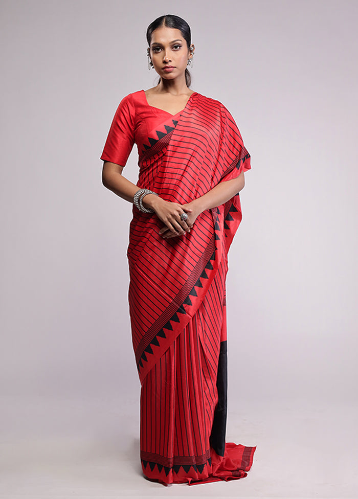 Red Dupion Silk Saree With Blouse Piece