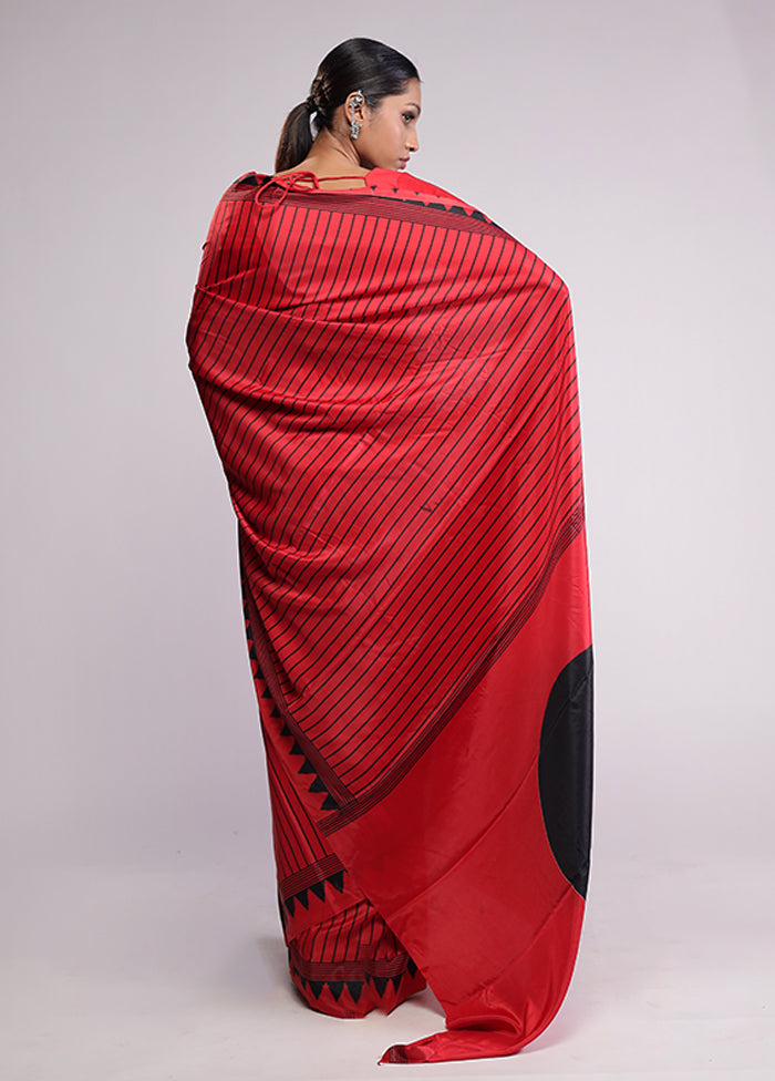 Red Dupion Silk Saree With Blouse Piece