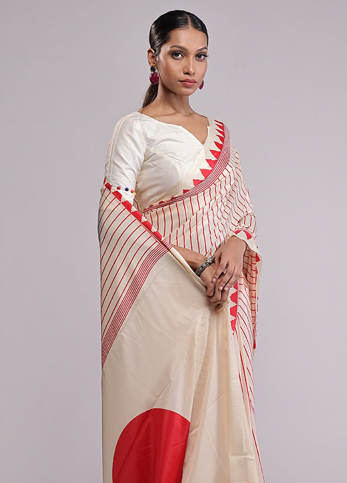 Cream Dupion Silk Saree With Blouse Piece