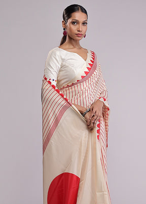 Cream Dupion Silk Saree With Blouse Piece