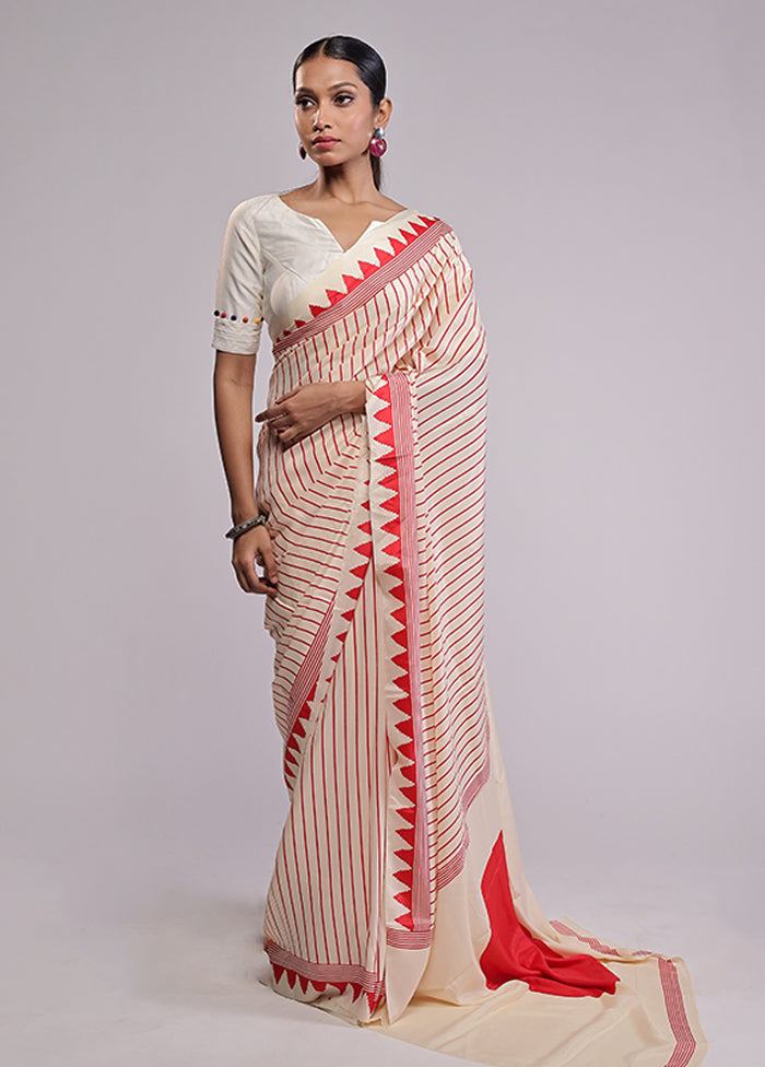 Cream Dupion Silk Saree With Blouse Piece