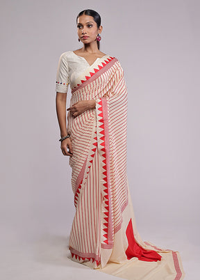 Cream Dupion Silk Saree With Blouse Piece
