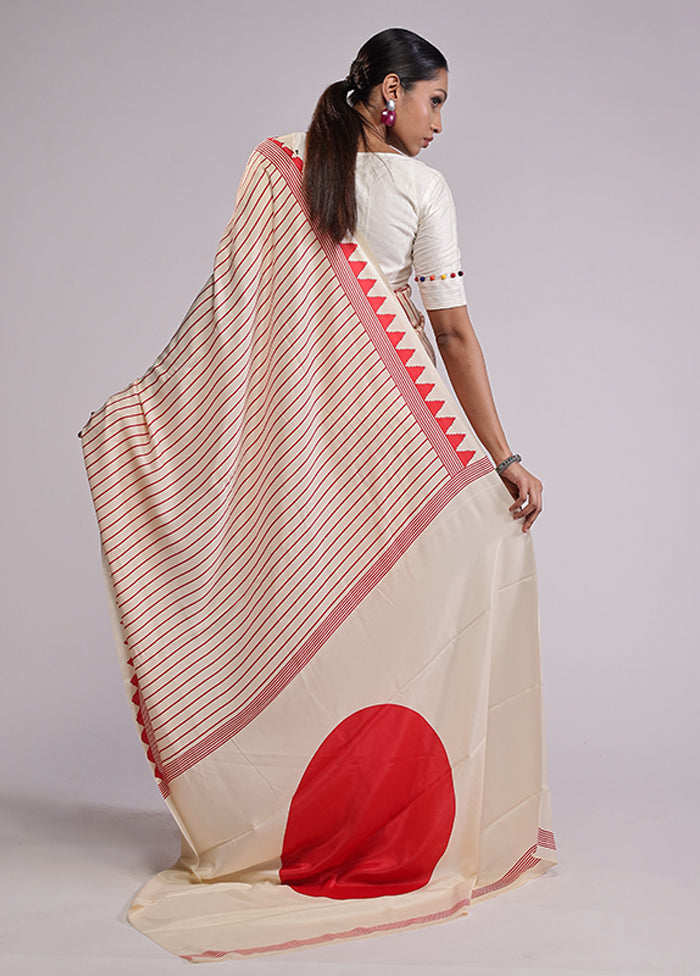 Cream Dupion Silk Saree With Blouse Piece