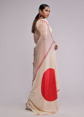 Cream Dupion Silk Saree With Blouse Piece