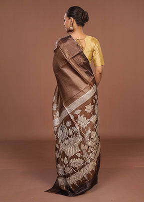 Cream Handloom Tussar Pure Silk Saree With Blouse Piece