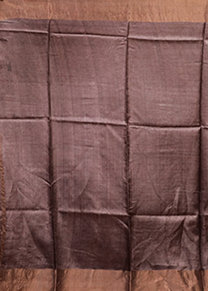 Cream Handloom Tussar Pure Silk Saree With Blouse Piece