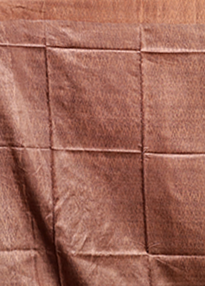 Cream Handloom Tussar Pure Silk Saree With Blouse Piece