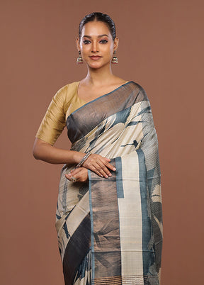 Multicolor Handloom Tussar Pure Silk Saree With Blouse Piece