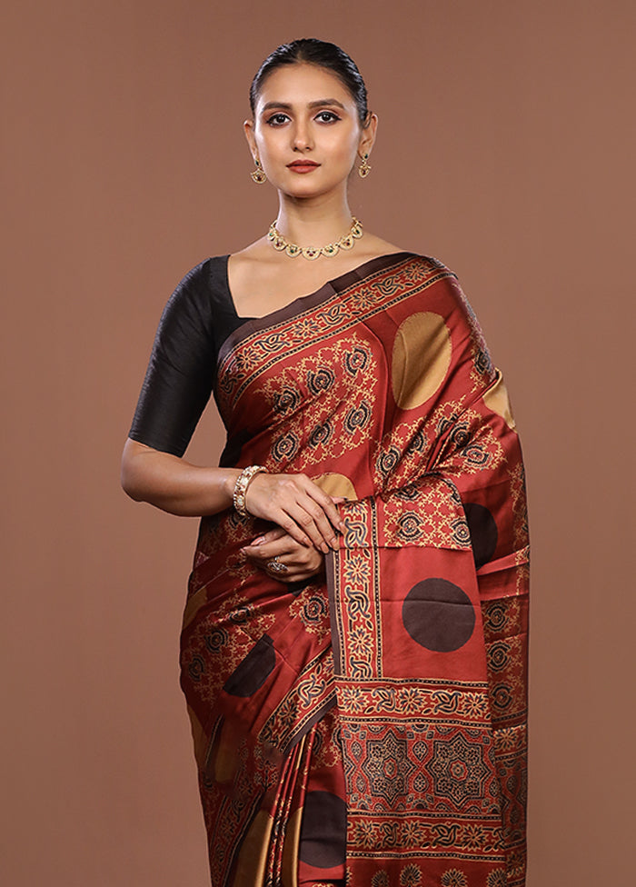 Maroon Printed Silk Saree Without Blouse Piece