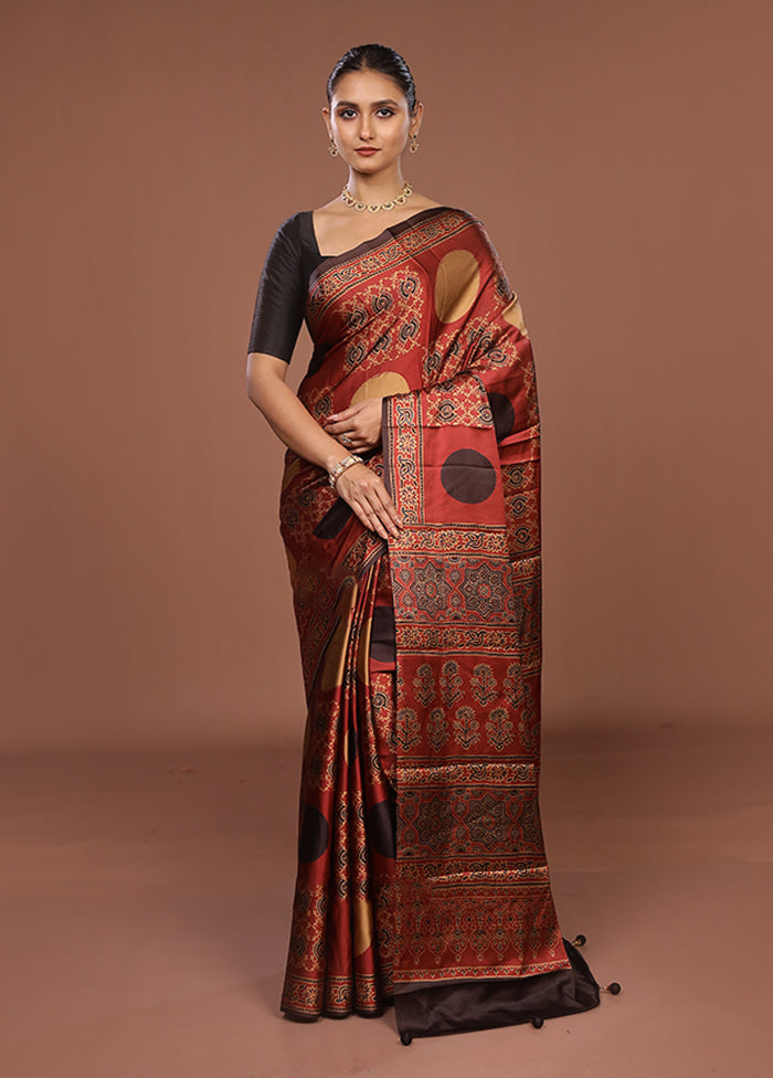 Maroon Printed Silk Saree Without Blouse Piece