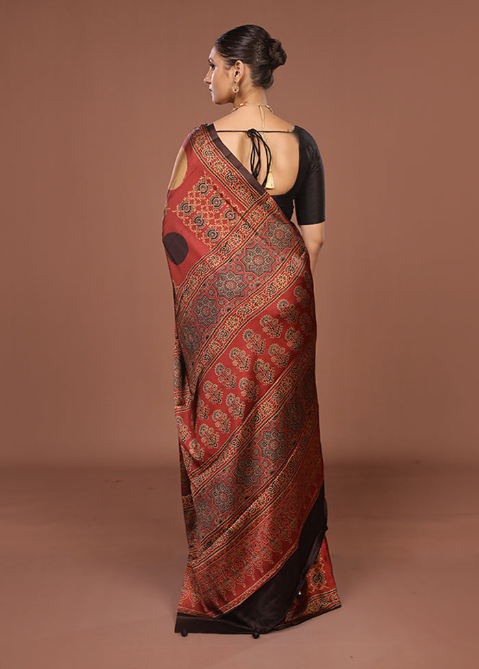 Maroon Printed Silk Saree Without Blouse Piece
