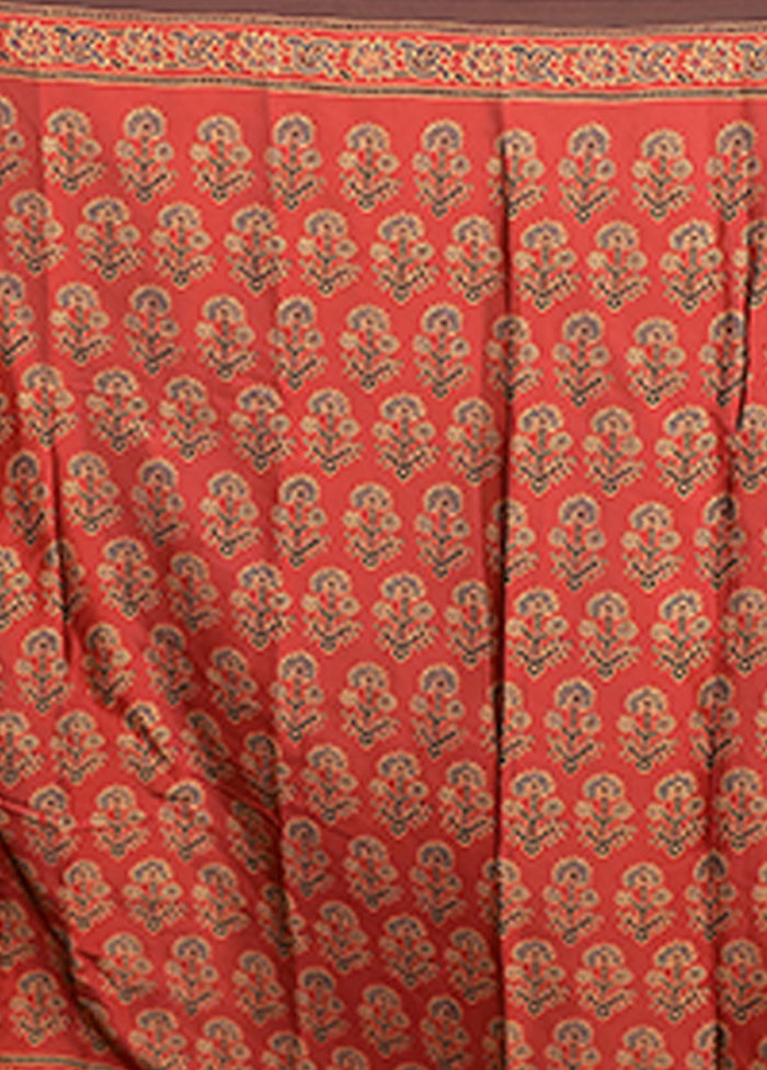 Maroon Printed Silk Saree Without Blouse Piece