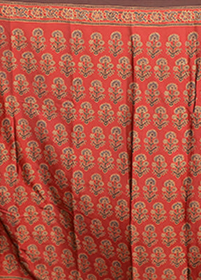 Maroon Printed Silk Saree Without Blouse Piece