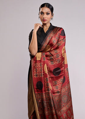 Maroon Printed Silk Saree Without Blouse Piece