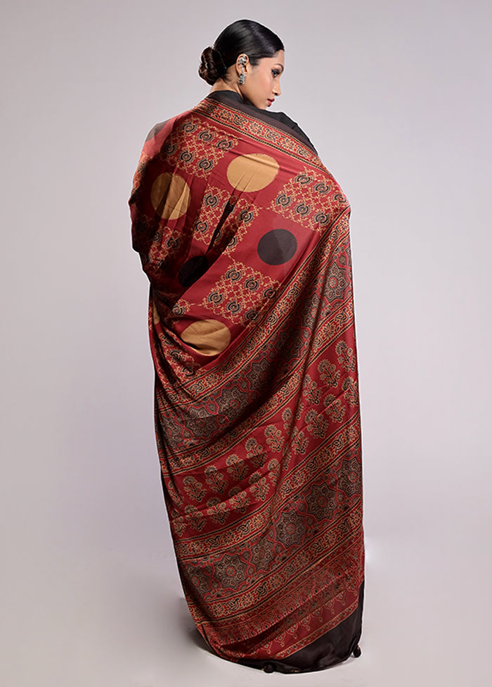 Maroon Printed Silk Saree Without Blouse Piece