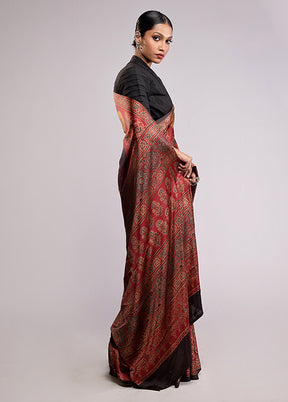 Maroon Printed Silk Saree Without Blouse Piece
