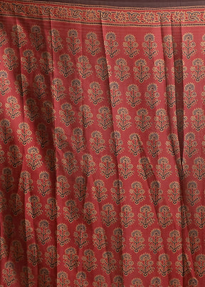 Maroon Printed Silk Saree Without Blouse Piece