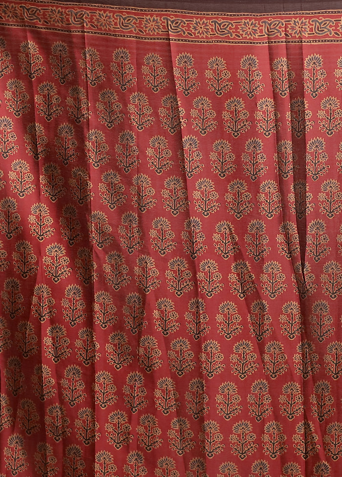 Maroon Printed Silk Saree Without Blouse Piece