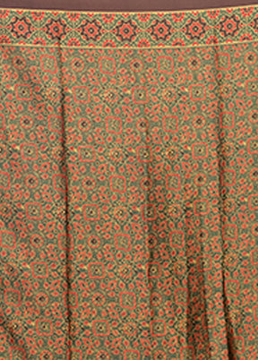 Green Printed Silk Saree Without Blouse Piece