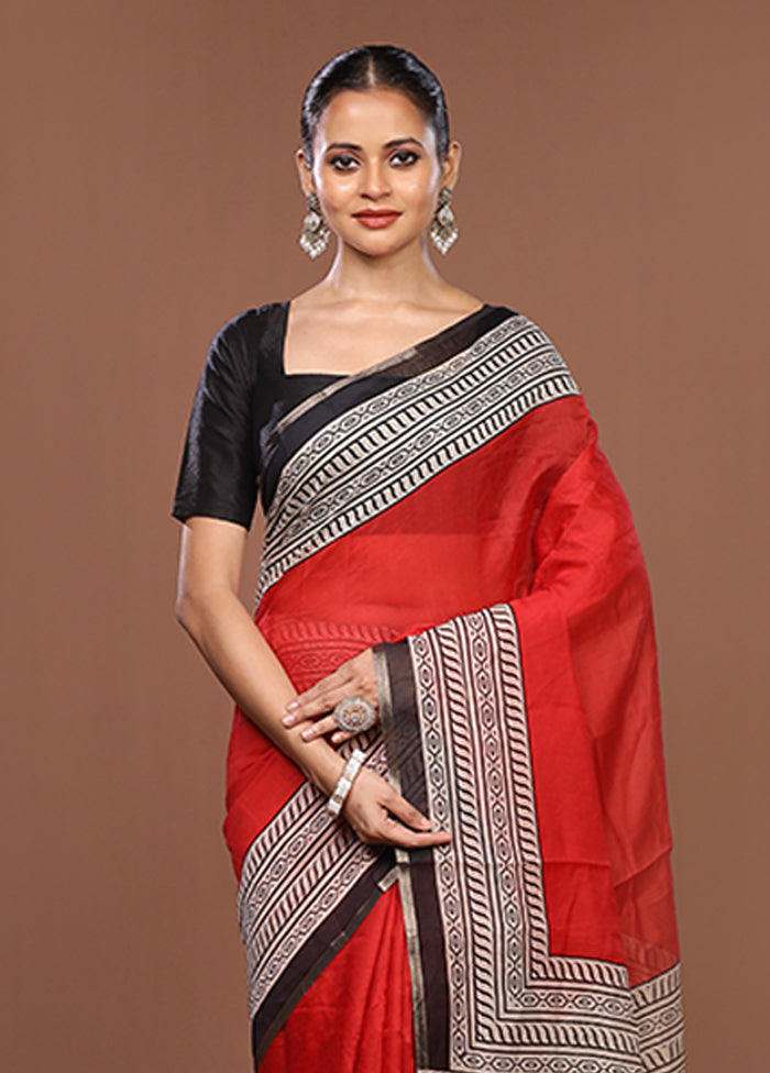 Red Dupion Silk Saree With Blouse Piece