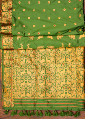Green Assam Silk Saree With Blouse Piece