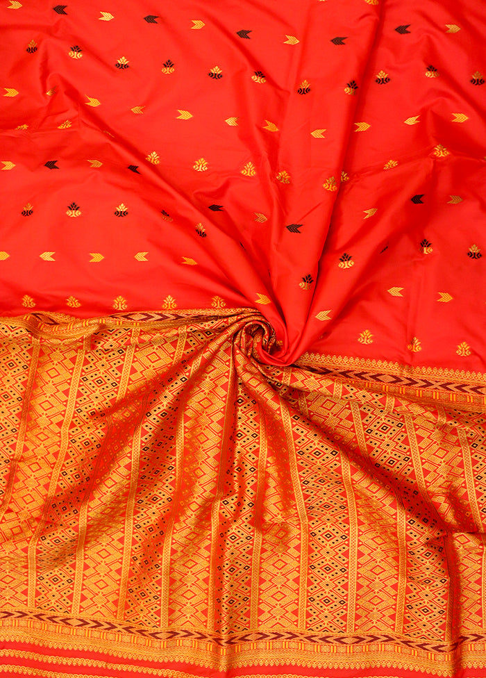 Orange Assam Silk Saree With Blouse Piece