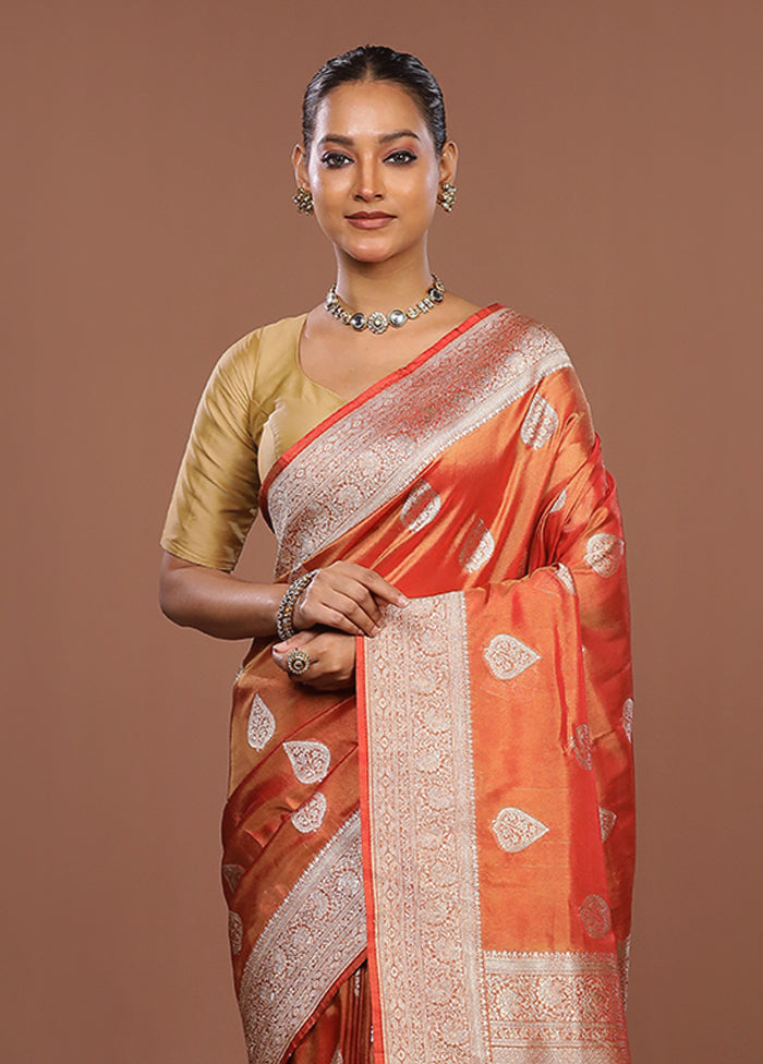 Rust Tissue Silk Saree With Blouse Piece