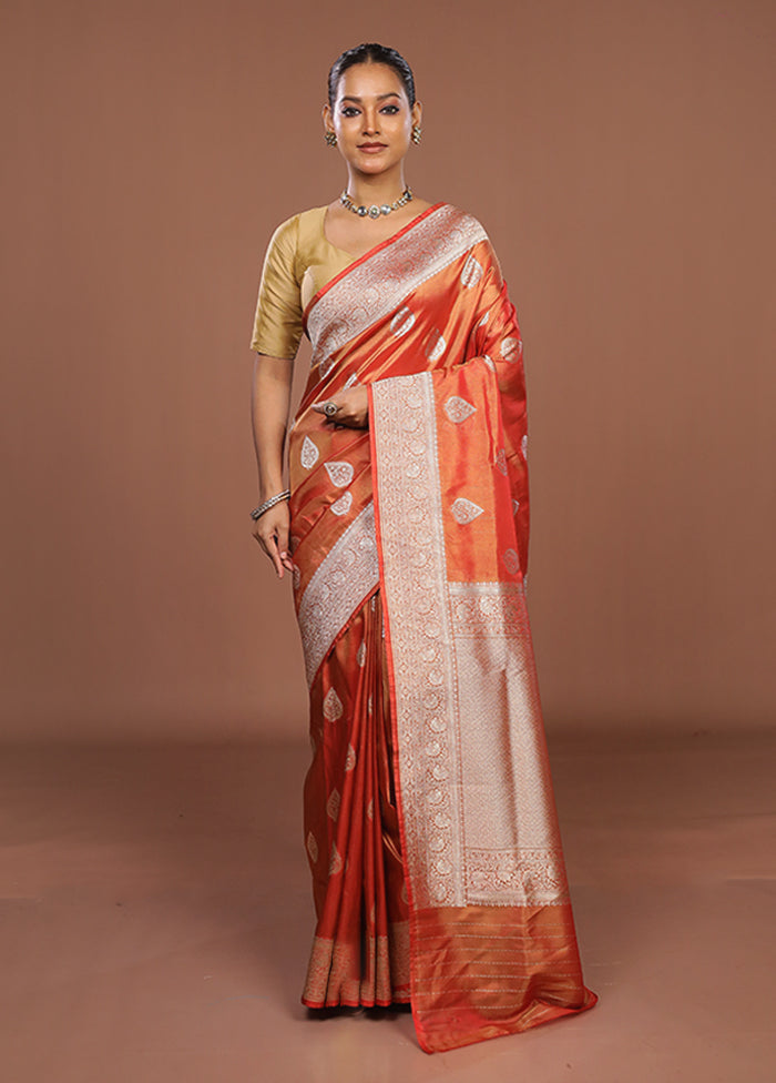 Rust Tissue Silk Saree With Blouse Piece