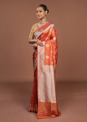 Rust Tissue Silk Saree With Blouse Piece