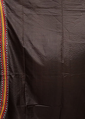 Black Handloom Kantha Stitch Pure Silk Saree With Blouse Piece