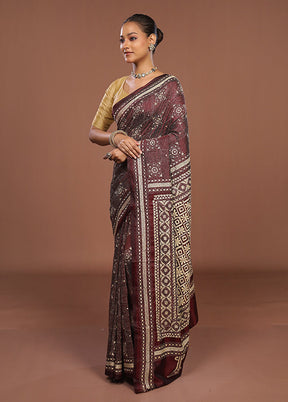 Maroon Handloom Kantha Stitch Pure Silk Saree With Blouse Piece