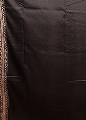 Black Handloom Kantha Stitch Pure Silk Saree With Blouse Piece