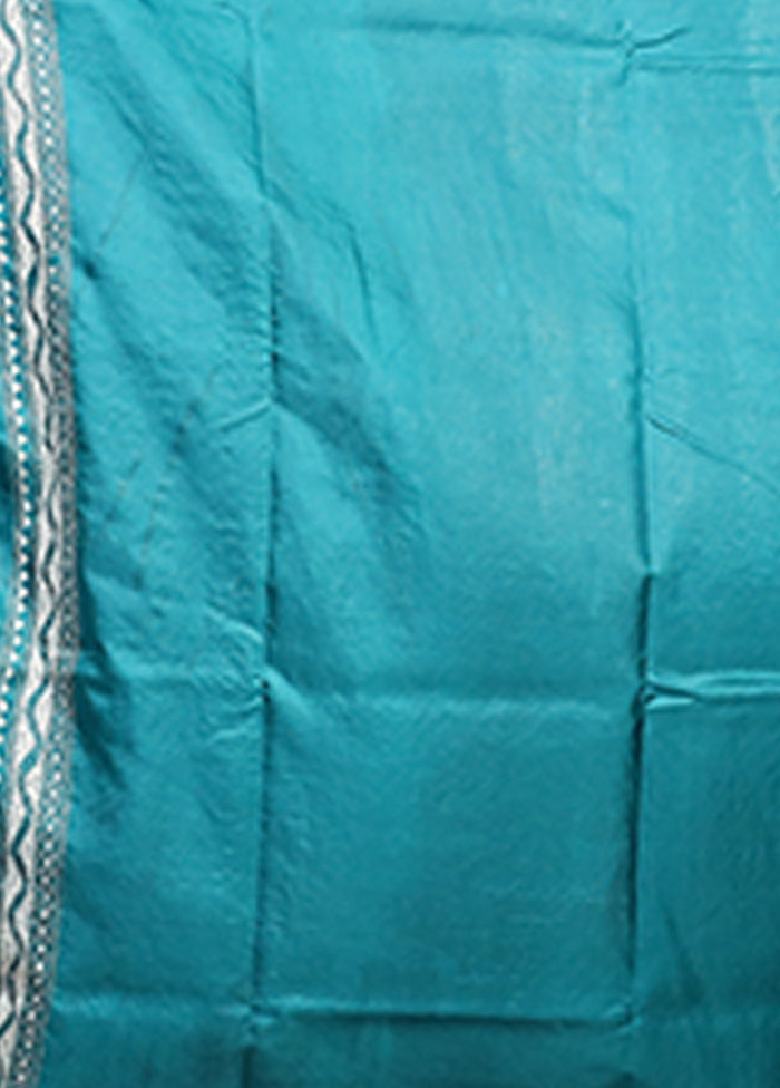 Green Handloom Kantha Stitch Pure Silk Saree With Blouse Piece