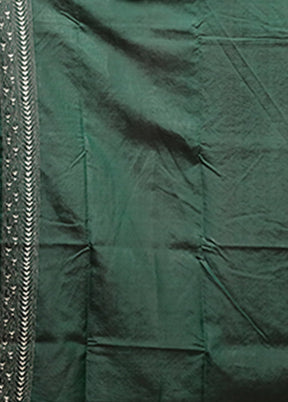 Green Handloom Kantha Stitch Pure Silk Saree With Blouse Piece