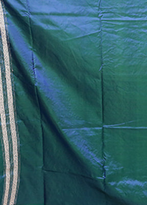 Blue Handloom Kantha Stitch Pure Silk Saree With Blouse Piece