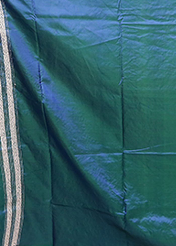 Blue Handloom Kantha Stitch Pure Silk Saree With Blouse Piece