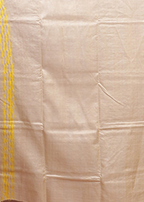 Cream Handloom Kantha Stitch Pure Silk Saree With Blouse Piece