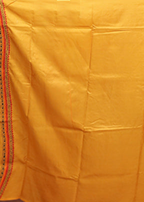 Yellow Handloom Kantha Stitch Pure Silk Saree With Blouse Piece