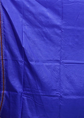 Blue Handloom Kantha Stitch Pure Silk Saree With Blouse Piece
