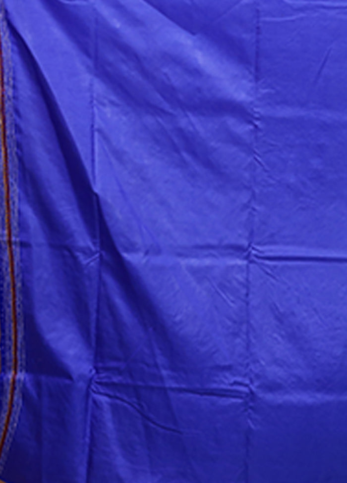 Blue Handloom Kantha Stitch Pure Silk Saree With Blouse Piece