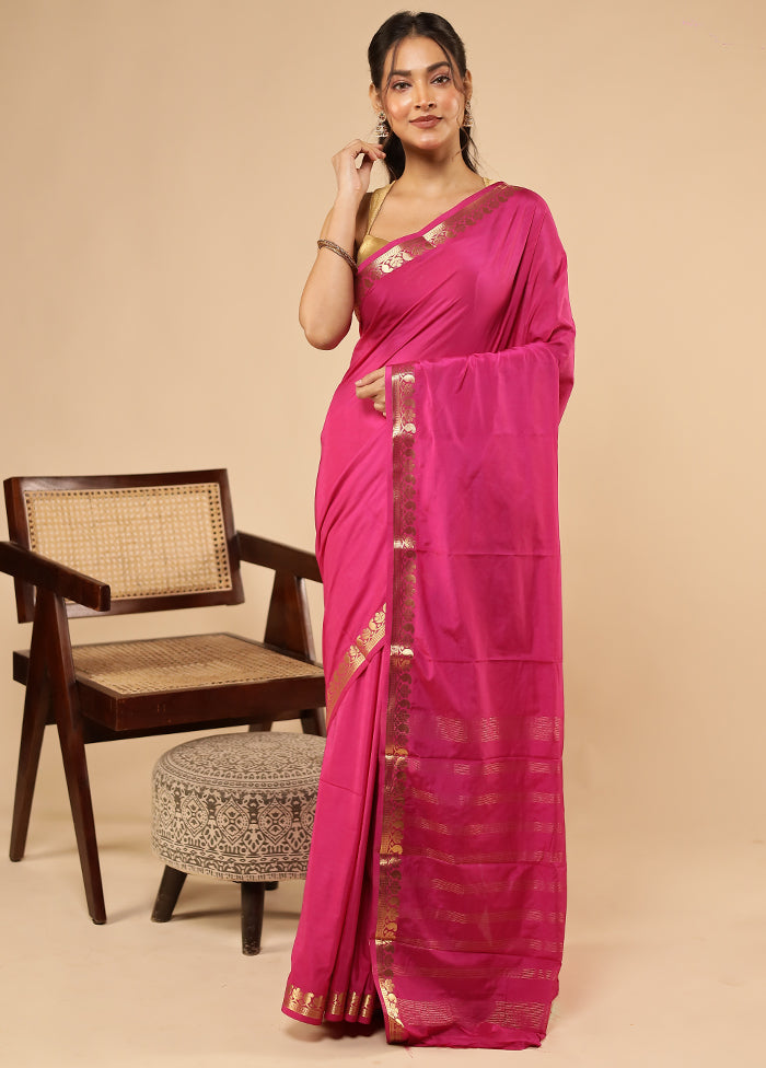 Pink Printed Silk Saree Without Blouse Piece