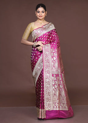 Pink Handloom Banarasi Pure Silk Saree With Blouse Piece