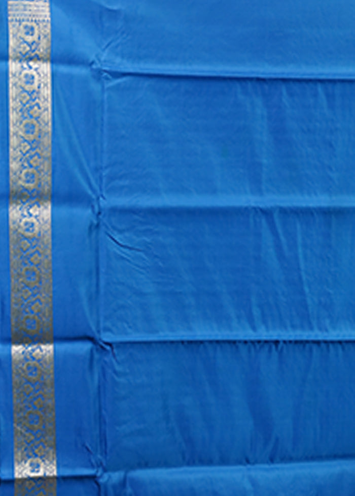 Blue Handloom Banarasi Pure Silk Saree With Blouse Piece
